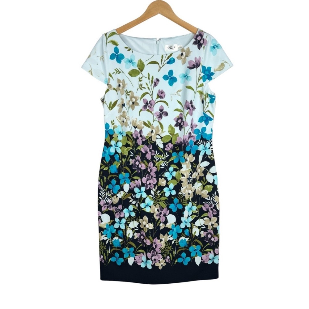 NWT Eliza J Womens Mint Floral Print Sheath Dress Size 14 Cap Sleeve Blue
